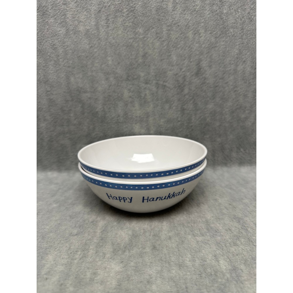 Pottery Barn Kids Hanukkah Bowls White Blue Melamine‎ Dreidel Set of 2